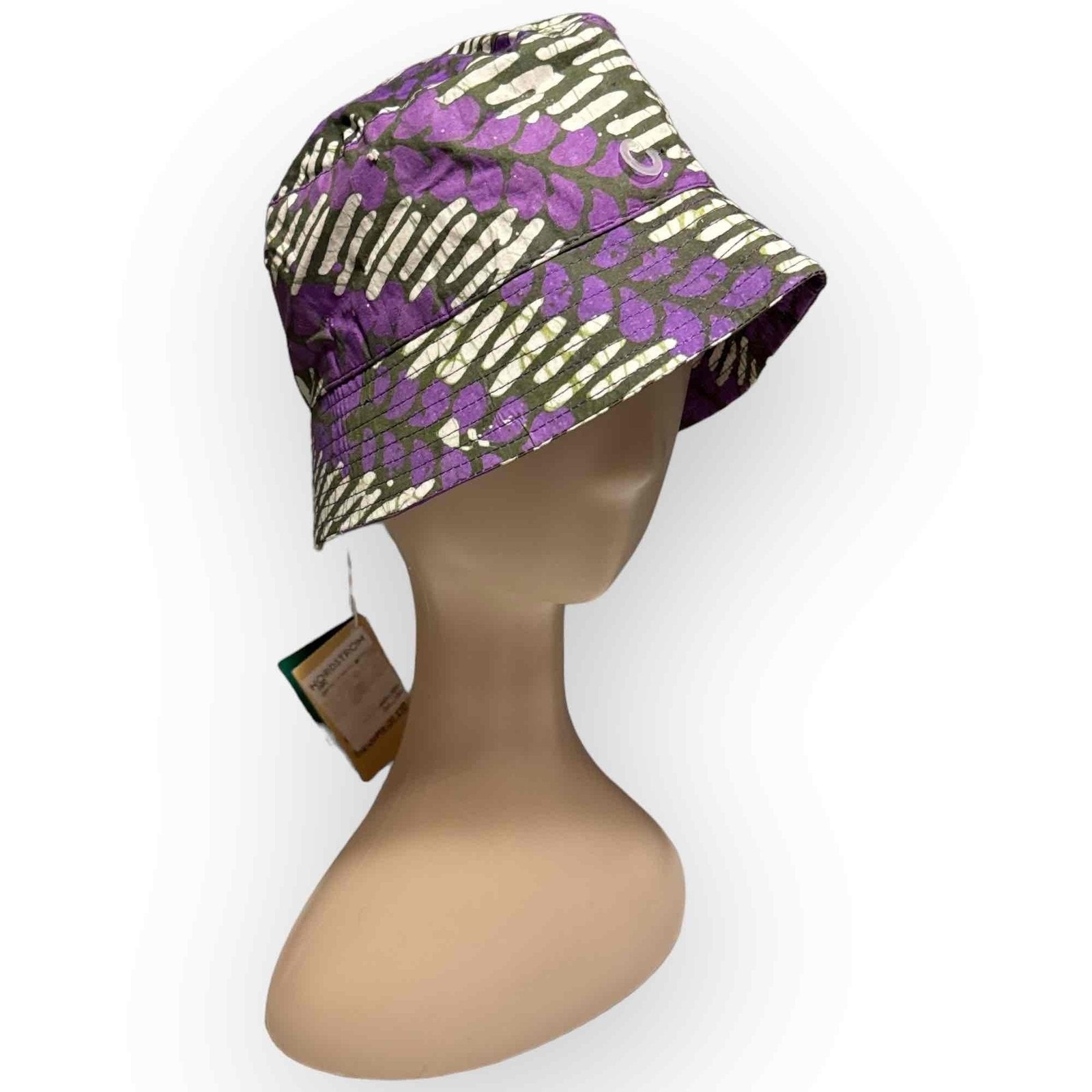 Nwt Meji Meji Adire Bucket Hat Purple, Black & White Abstract Print — image 2 of 8